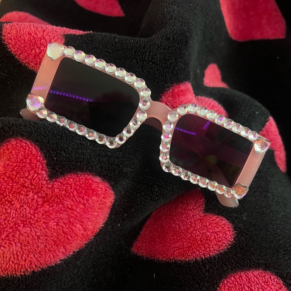 Salmon colored hand bedazzled Shades.